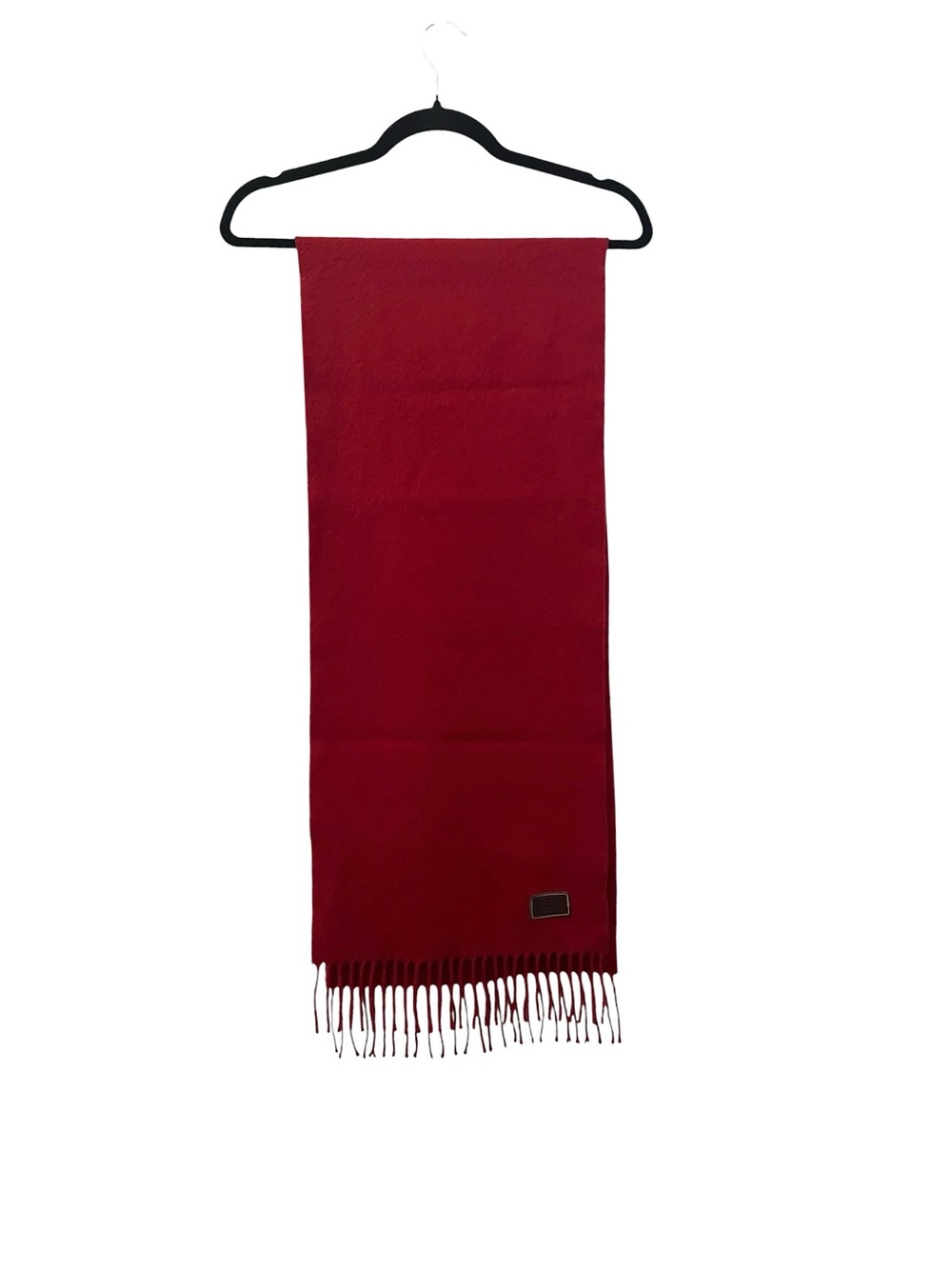 COACH luxurious deep red 100% cashmere scarf w/ fringe & leather logo tag